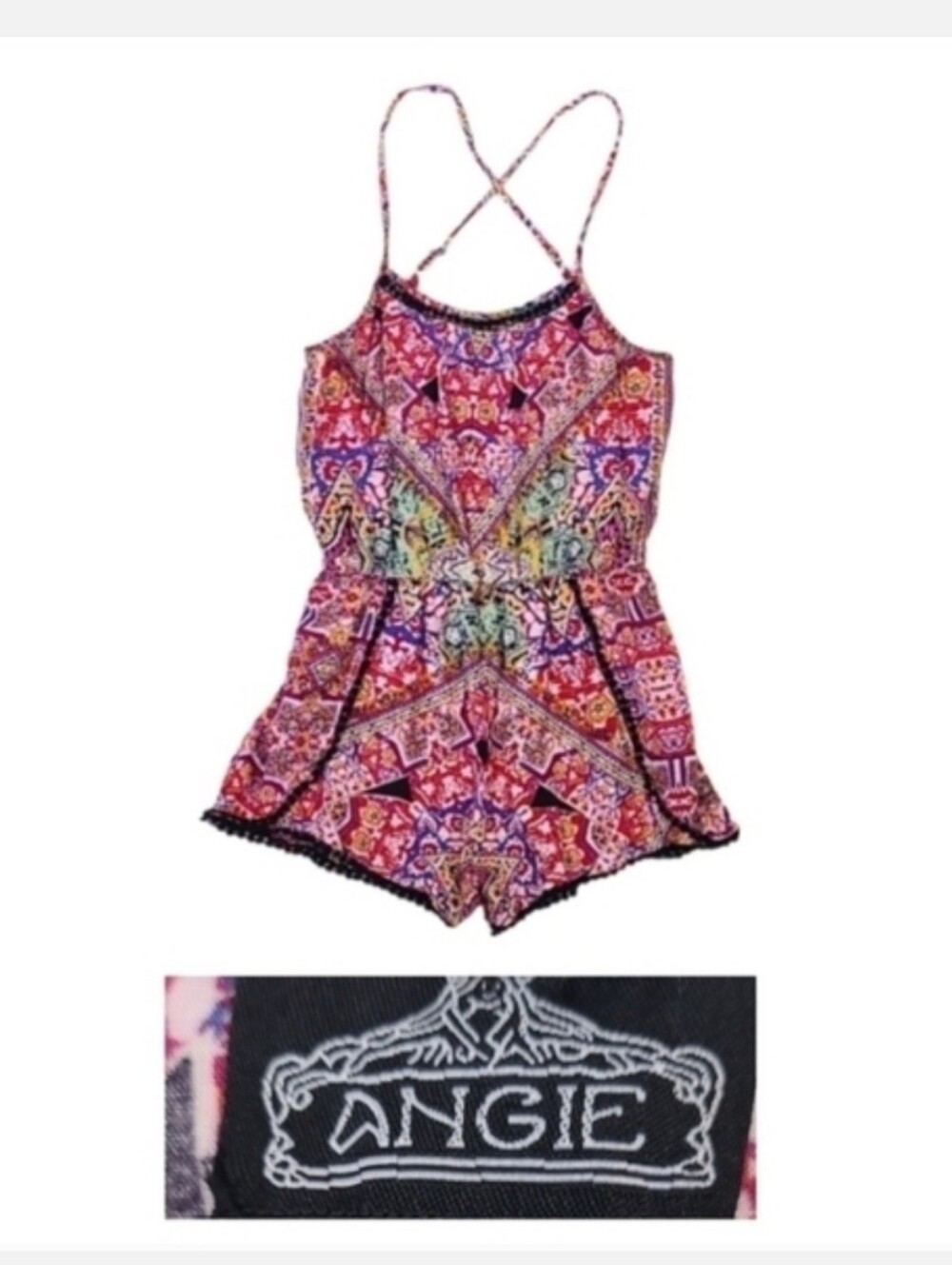 Vintage Romper Soft Kaleidoscope Pink Multicolor Summer Print, S